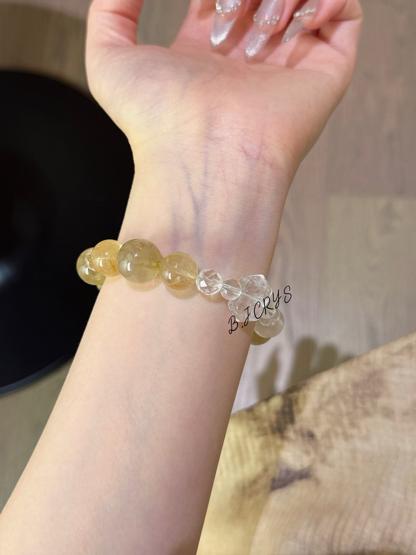 Golden Rutilated Quartz & White Phantom Citrine Bracelet