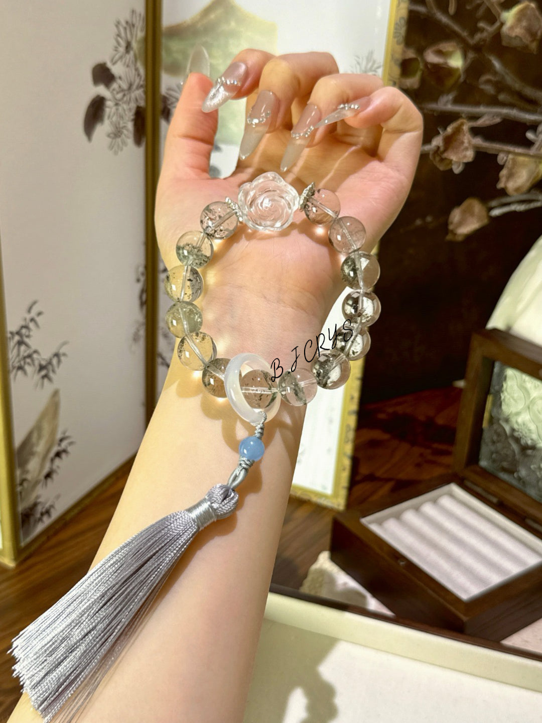 Green Phantom & Clear Quartz Rose Bracelet